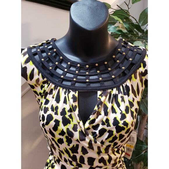 Thalia Sodi Womens Multi Stretch Leopard Print Keyhole Neck Knee Length Dress M - Picture 7 of 14